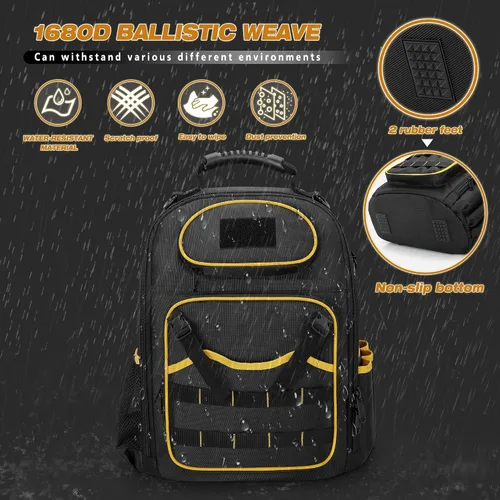 Vista 5 de Mochila de herramientas Marscamd con bolsa de herramientas, bolsa de herramientas resistente con múltiples bolsillos, negra