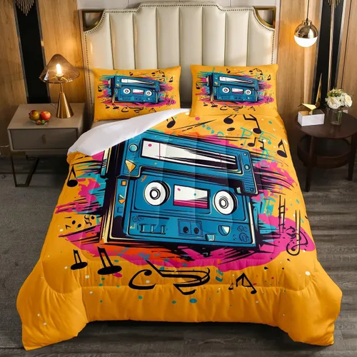 Vista 18 de Juego de edredón de cine tamaño individual, ropa de cama vintage de cine para niños, niñas y adultos, juego de edredón de palomitas de maíz