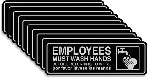 Vista 32 de Standard Employees Must Wash Hands - Letrero para puerta/pared, color negro, pequeño