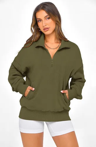 Vista 3 de PRETTYGARDEN Sudaderas de gran tamaño con media cremallera para mujer, sudaderas con capucha de forro polar 2025 de manga larga a la moda, tops