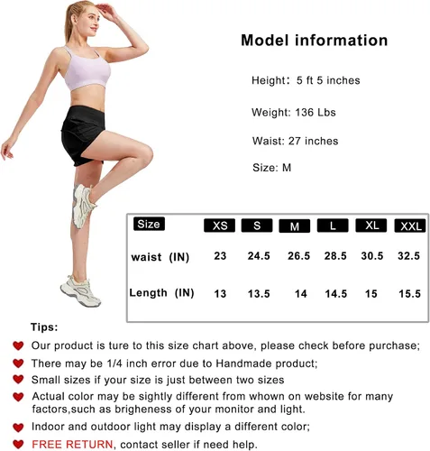 Vista 6 de YLDUJ AMUM Pantalones cortos deportivos de cintura alta para mujer con forro para entrenamiento, gimnasio, correr, con bolsillos con cremallera