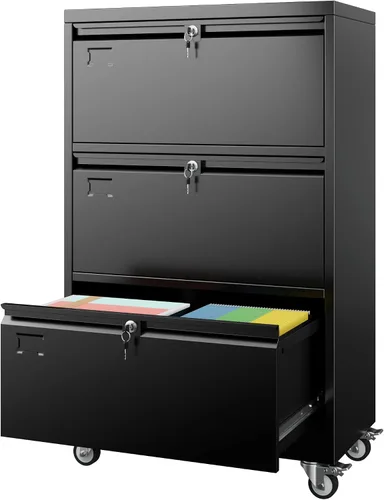 Vista 19 de METAN - Archivador de 2 cajones con cerradura, móvil para debajo del escritorio, archivador para oficina tamaño legal/carta, totalmente ensamblado