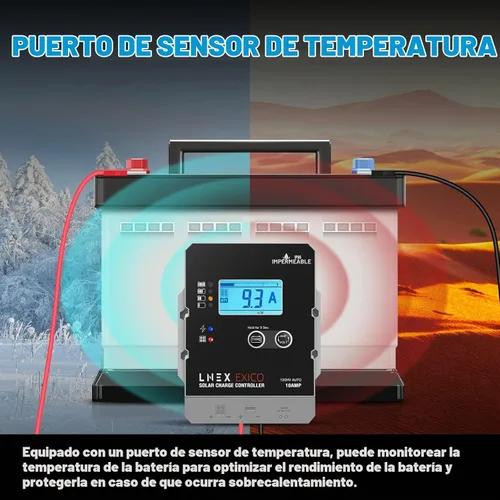 Vista 5 de LNEX Controlador de carga solar impermeable, regulador inteligente de batería de panel súper delgado 10A con pantalla LCD 12V/24V Controlador PWM