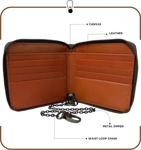 Vista 6 de Lienzo y AWL encerado lona y cuero bipolar cremallera bikers cartera con cadena