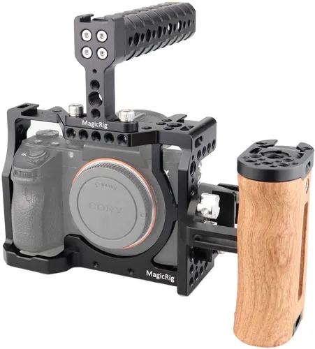Vista 7 de A7iii / A7riii - Jaula de cámara completa y mango superior de localización ARRI, con 5 soportes de zapata fría, agujeros ARRI de 1/4 pulgadas y 3/8