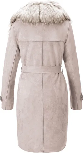 Vista 2 de Bellivera - Chaqueta larga de piel sintética para mujer, otoño e invierno, gabardina de moda con cuello de piel desmontable