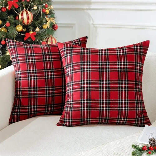 Vista 10 de OTOSTAR Paquete de 2 fundas de almohada decorativas de cuadros búfalo navideños de 12x20 pulgadas, lino clásico estilo granja, fundas de cojín