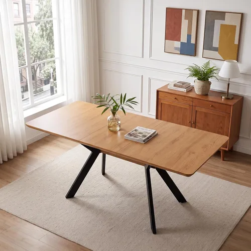 Vista 3 de HIPIHOM Mesa de comedor extensible de roble de 55-71" para cocina Mesa de roble