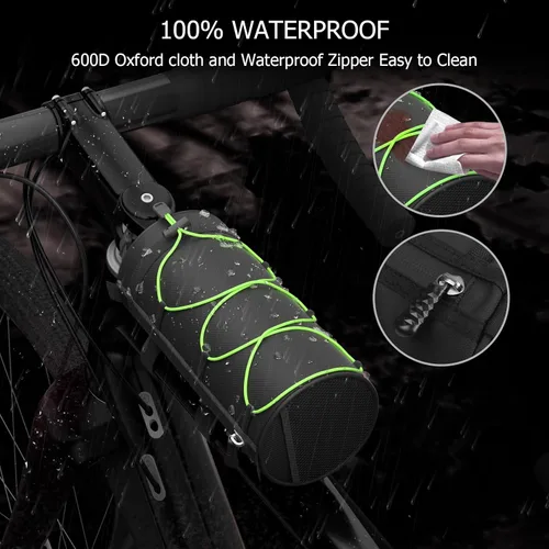 Vista 2 de Bolsa pequeña para manillar de bicicleta, bolsa de almacenamiento para manillar de bicicleta, práctica bolsa delantera para bicicleta con correa