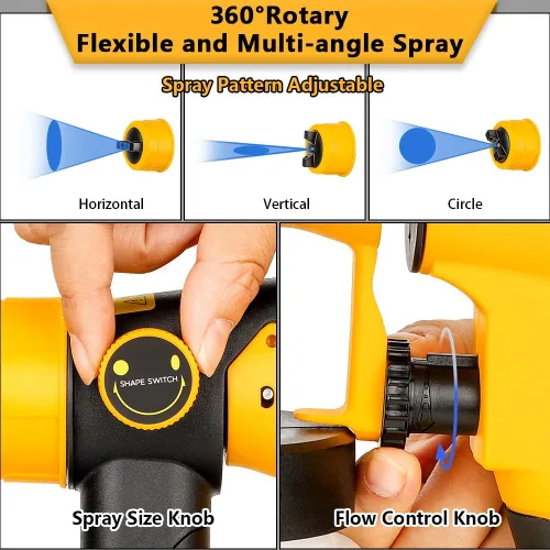 Vista 3 de Pulverizador de pintura compatible con batería DEWALT 20V MAX, pistola de pintura eléctrica HVLP inalámbrica con 3 patrones de pulverización y 4