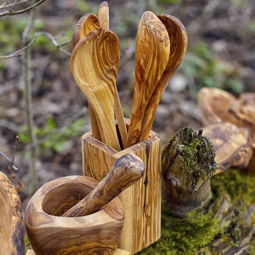 Vista 7 de Forest Decor Utensilios de madera de olivo, utensilios de madera para cocinar, juego de utensilios de madera hechos a mano, utensilios de madera