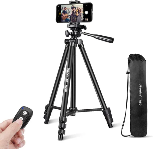 Vista 8 de UBeesize Trípode de cámara de 54 pulgadas, trípodes para teléfono para iPhone con bolsa, soporte de viaje con control remoto compatible con iPhone