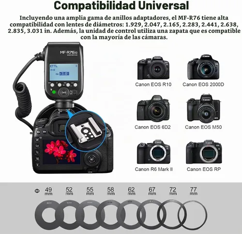 Vista 6 de GODOX Flash de anillo macro para Canon MF-R76C TTL/M modo CCT 5900K 76Ws