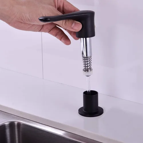 Vista 3 de Dispensador de jabón para fregadero de cocina, dispensador de fregadero integrado negro con cabezal de bomba de latón macizo, resistente a
