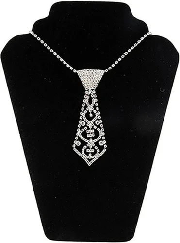 Vista 6 de Journey Studio - Collar de corbata de diamantes de imitación de imitación ajustable, largo, de cristal, collar de cadena con purpurina para mujeres