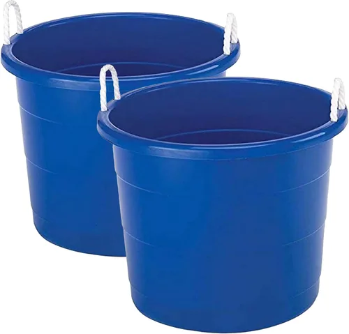 Vista 8 de HOMZ Paquete de 4 cubos utilitarios, cubo grande de almacenamiento de plástico con asas de cuerda, 18 galones, color azul, cubos portátiles