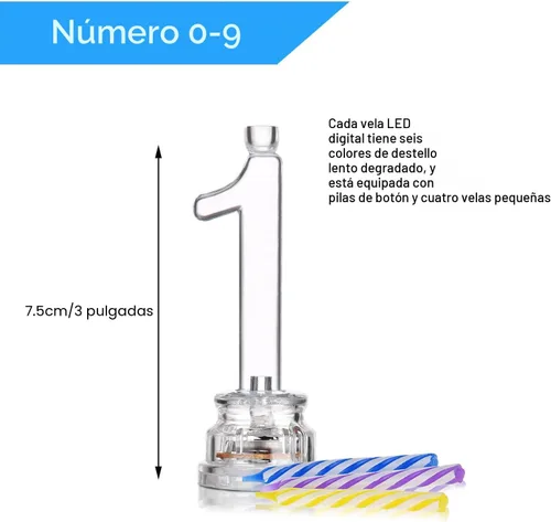 Vista 2 de Boao El juego de 50 velas de número de cumpleaños incluye 10 velas LED multicolor intermitentes con carcasa transparente y 40 velas de cera