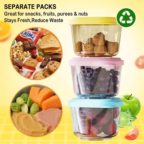Vista 2 de Recipientes de comida para bebés, tarros de almacenamiento de alimentos y aperitivos de 5 onzas con tapas de sellado, seguros y duraderos, aptos