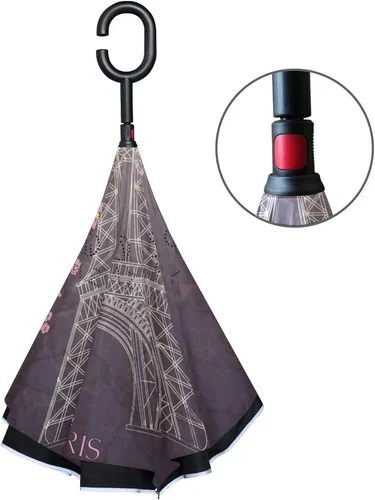 Vista 3 de MRMIAN Vintage Eiffel Tower Plum Cherry Blossoms Windproof Inverted Open Close Reverse Rain Umbrella Inside Out Quality Waterproof Parasol Upside