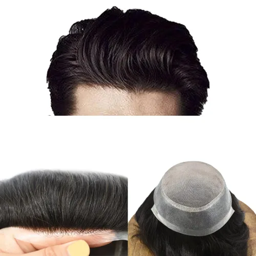 Vista 25 de Monofilamento fino para hombre, sistema de cabello humano Remy, piel de polietileno transparente alrededor del postizo de monofilamento, peluca