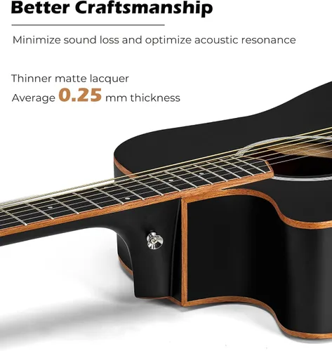Vista 3 de Kit de guitarra electroacústica Vangoa para zurdos, tamaño completo, para principiantes adultos, con EQ de 4 bandas incorporado, bolsa, afinador
