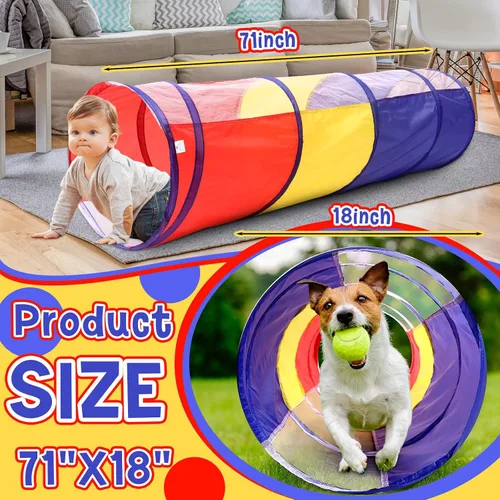 Vista 2 de Simgoing Túnel de juego multicolor de 4 piezas para niños, tienda de campaña para gatear y explorar de 6 pies, túnel de juego con lados de malla
