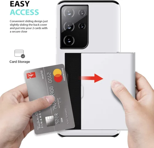 Vista 6 de Zuslab Funda tipo cartera compatible con Samsung Galaxy S21 Ultra 5G, con tarjetero y a prueba de golpes, antiarañazos, compatible con Samsung Blanco