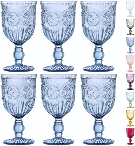 Vista 17 de Juego de copas de vino ámbar Yungala de 6 unidades, copas vintage de 10 onzas con diseño de nudos