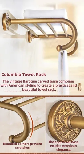 Vista 3 de High-End Retro Copper Bathroom Hardware Set – American and European Style Towel Rack Combination [Various Designs Available],Bath Towel Rack