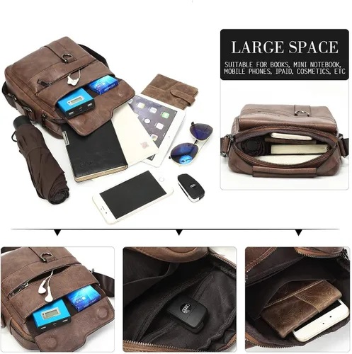 Vista 4 de Leathario Bolso cruzado de cuero para hombre bolso pequeño de mensajero para hombre bolso de hombro para hombre mochila de viaje paquete de trabajo