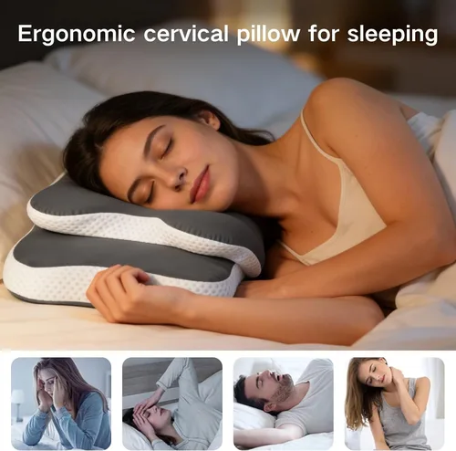 Vista 6 de Almohada cervical cervical, almohada ergonómica de espuma viscoelástica transpirable, almohadas cervicales para cuello para dormir de lado y espalda