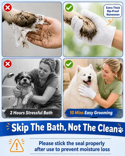 Vista 2 de Pet Glove Wipes for Dogs and Cats,Disposable Pet Grooming Gloves 24 Count - Blue