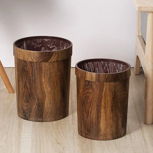 Vista 4 de BESPORTBLE Bote de basura para madera, marrón claro, plástico, parte superior abierta, 13 x 13 x 12 pulgadas