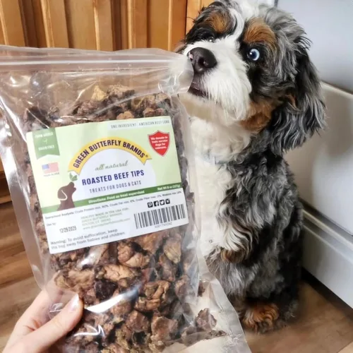 Vista 6 de Golosinas de carne de res para perros, fabricadas solo en Estados Unidos, puntas de carne de res carnosa y naturales, carne de res americana asada