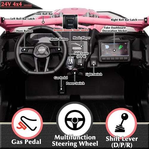 Vista 8 de 24V CAN-AM Maverick X3 con licencia de 2 plazas para niños UTV Rosa