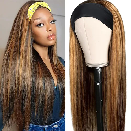 Vista 23 de Aiterina - Peluca de cabello humano con diadema de onda profunda para mujeres negras, cabello brasileño remy, sin pegamento, sin encaje frontal