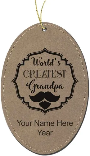 Vista 5 de LaserGram Personalized Christmas Ornament, World's Greatest Grandpa, Faux Leather, Custom Laser Engraved Gift Idea (Oval Shape, Black with Gold)