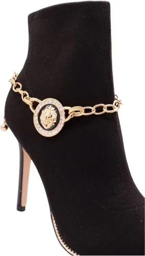 Vista 2 de Trendy Fashion Jewelry Cadena de bota occidental para mujer, pulsera de metal dorado, tobillera de tacón alto, moneda de león, medallón con dije