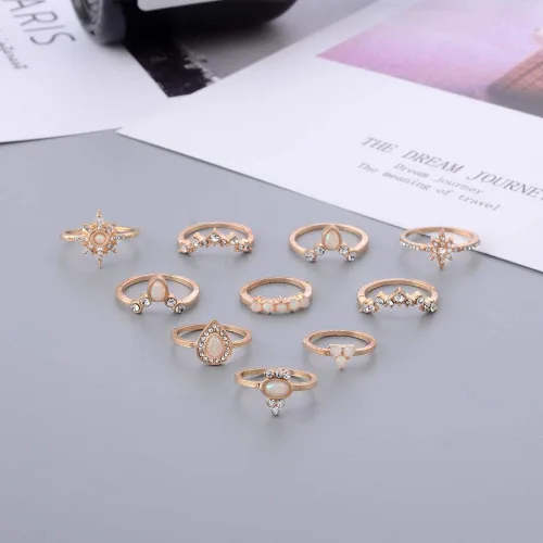 Vista 5 de CSIYANJRY99 6-16 anillos apilables para nudillos para mujeres, adolescentes y niñas, anillos bohemios vintage, apilables, dorados, plateados, midi