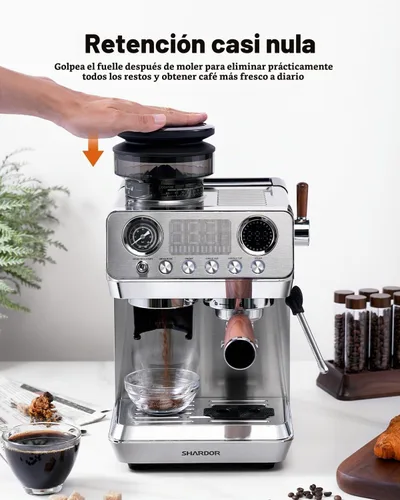 Vista 6 de SHARDOR Máquina de café expreso de 20 bar con molinillo integrado, acero