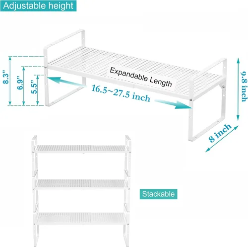 Vista 3 de iPEGTOP Estante organizador de estante de almacenamiento expandible para gabinete, estante de especias de metal apilable de acero resistente, altura