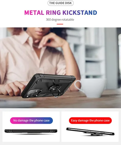 Vista 3 de Funda para Samsung A52, Galaxy A52 con protector de pantalla HD, soporte de anillo de grado militar, soporte de coche de 15 pies, probada a prueba
