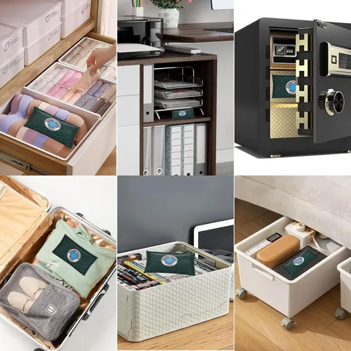 Vista 5 de Paquete de 5 desecantes recargables de 3.53 oz, absorbentes de humedad para almacenamiento, bolsa absorbente de humedad, bolsa deshumidificadora