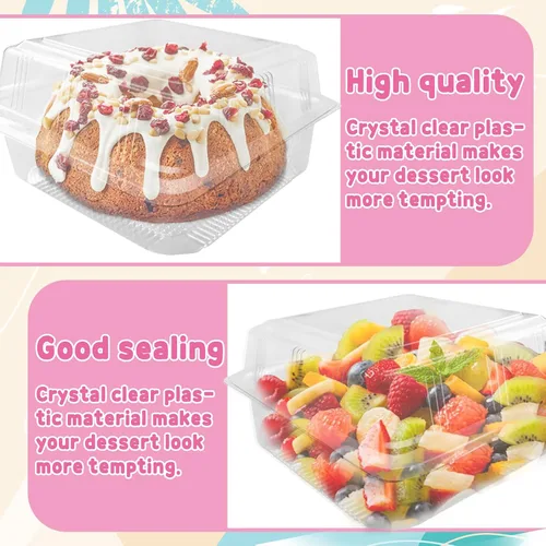 Vista 5 de Haawooky 100 Piezas Recipientes de Comida Cuadrados de Plástico Transparente con Bisagras, Bandeja Desechable tipo Concha para Rebanadas de Pastel
