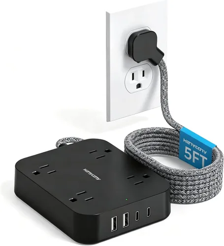 Vista 12 de Regleta de alimentación corta de 3 pies con 4 puertos USB (2 USB C), 4 salidas de CA ampliamente espaciadas, aprobadas para cruceros, estación