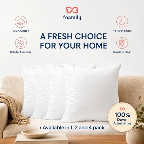 Vista 2 de Foamily Insertos de almohada 100% algodón de 12 x 12 pulgadas, rellenos de almohada para almohadas decorativas para sofá y cama, relleno de almohada