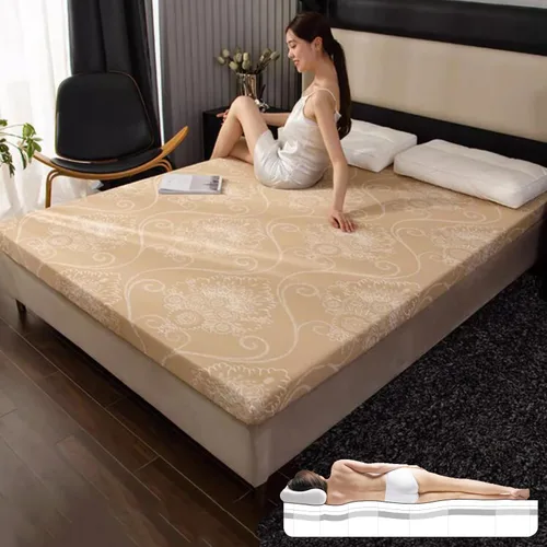 Vista 2 de Cubrecolchón de espuma viscoelástica suave Queen de 3.1 pulgadas, protector de colchón de alta densidad con funda transpirable extraíble con Camel