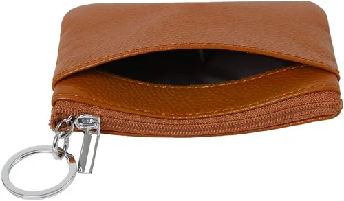 Vista 3 de Monedero de cuero auténtico para mujer, con llavero
