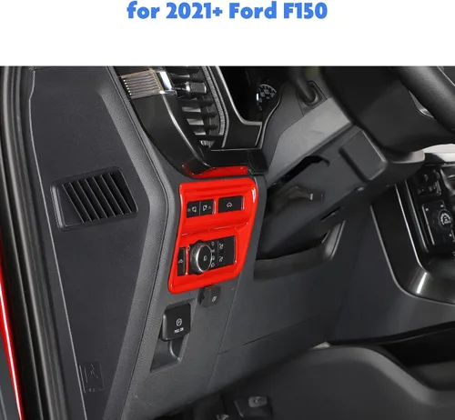 Vista 2 de Jimen Para 2021+ F150 Panel de control del panel de control del marco de la cubierta compatible con Ford F150 2021-2023 (rojo)