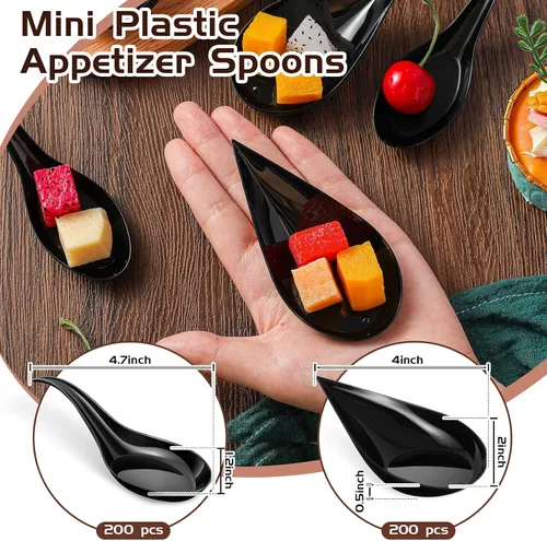 Vista 2 de Tessco - 400 mini cucharas de plástico para aperitivos de 4 pulgadas, platos desechables de degustación, cucharas de sopa asiática para salsas